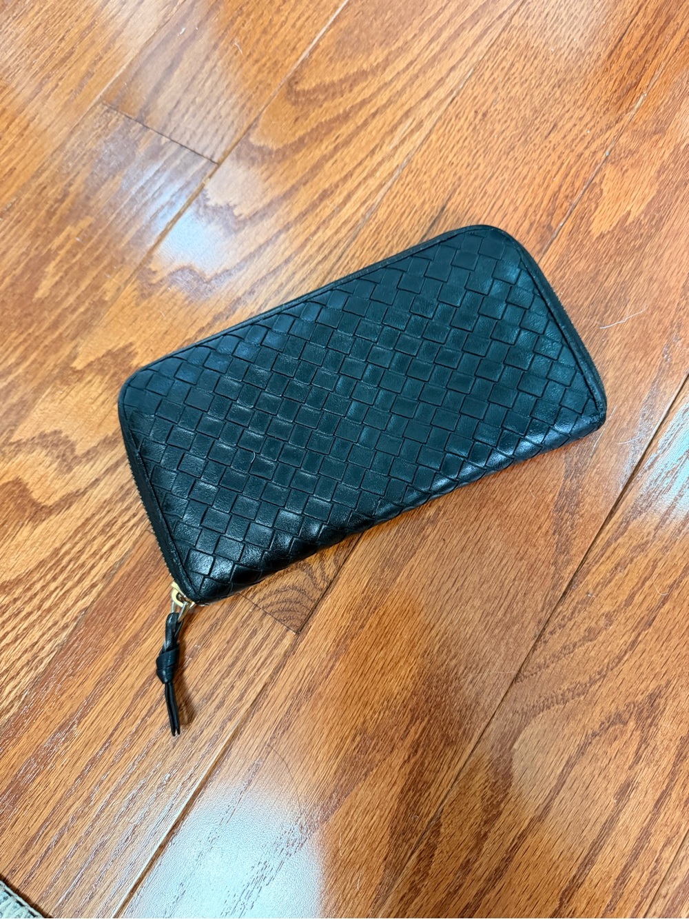 Bottega Veneta Black Intrecciato Zip Wallet